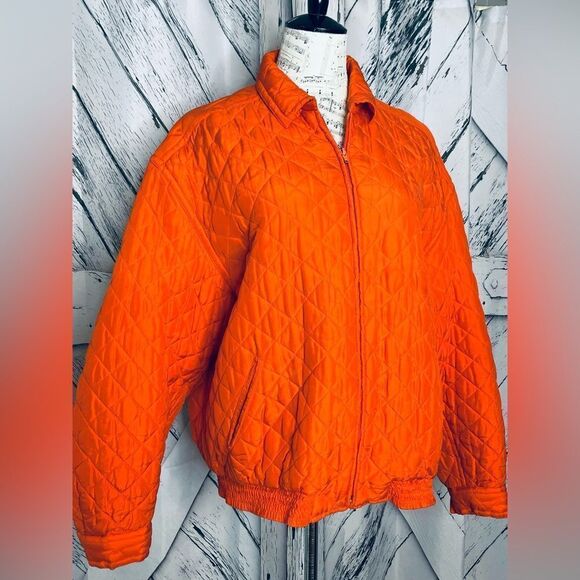 Vintage Diane Gilman Silk Puffer Quilted Zipper Jacket Orange L - Picture 2 of 9